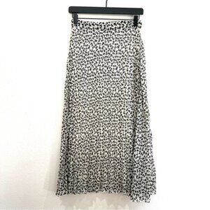 Japna Cream w/ Black Floral Print Pleated Fully Lined Midi Skirt - Small